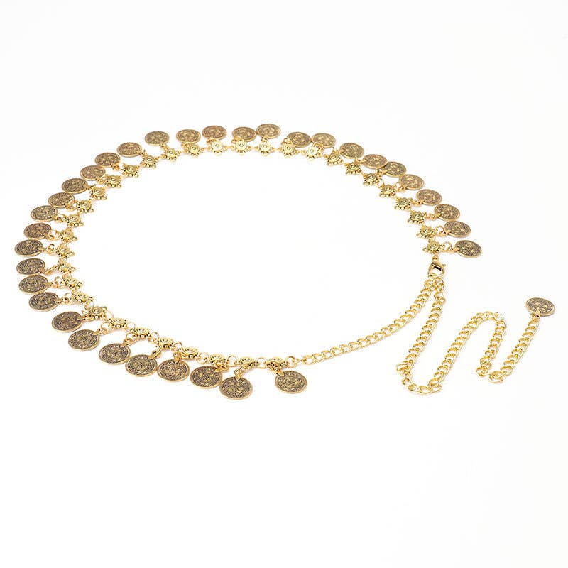 Retro ethnic metal pendant ancient coin belt