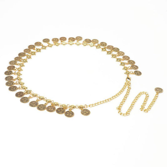 Retro ethnic metal pendant ancient coin belt