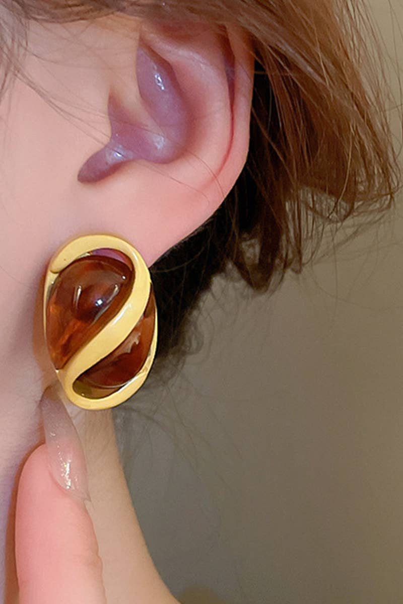 FASHION RESIN OVAL GEOMETRY SILVER NEEDLE EARRINGS_CWAJE0427