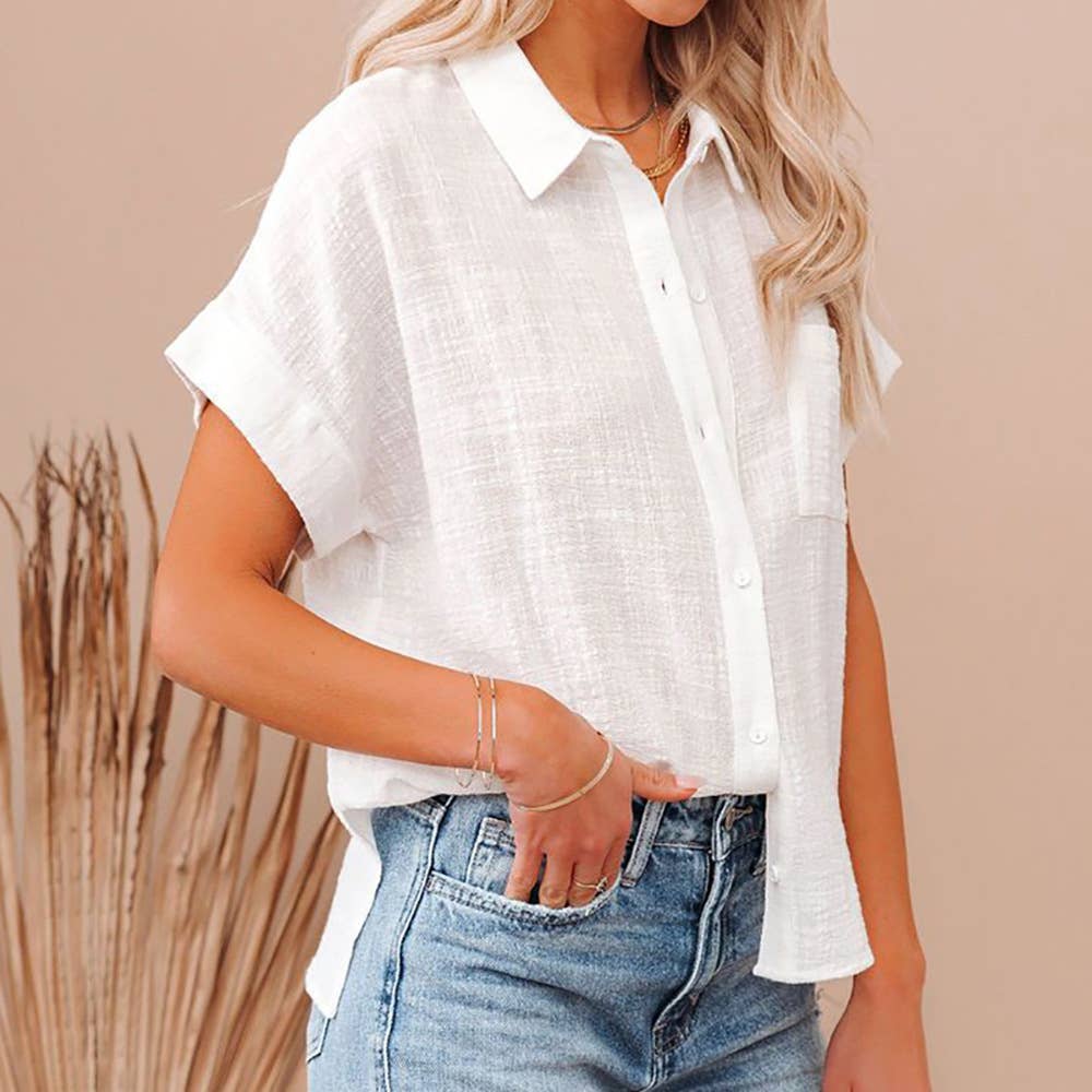 Lapel solid color casual cotton linen shirt