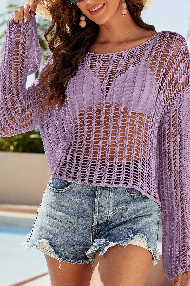 CWTSTL1026_Long-sleeve cutout off-the-shoulder Cover Ups