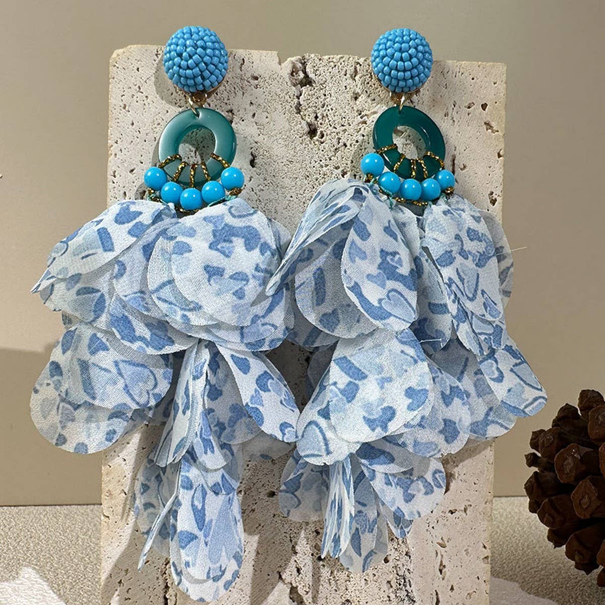 Handmade Floral Tassel Earrings Long Bold Design