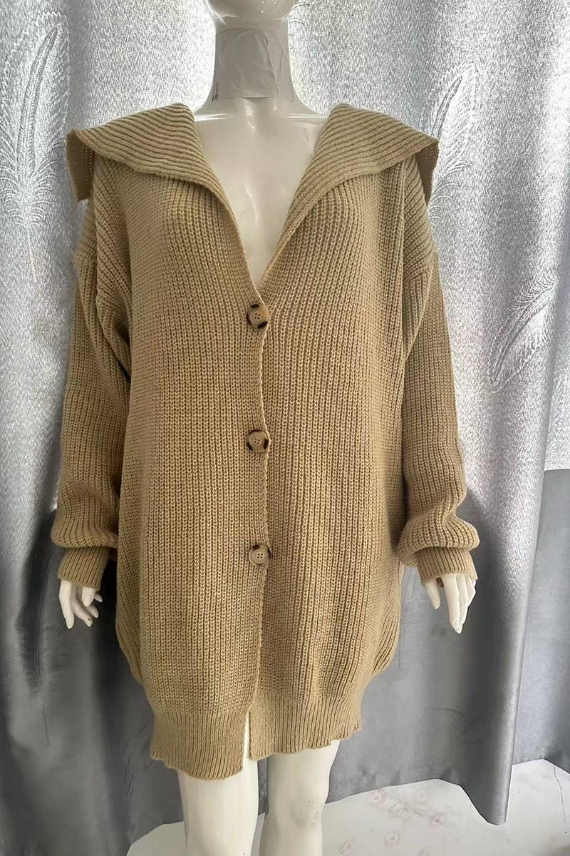 Long knit cardigan with solid lapel pocket