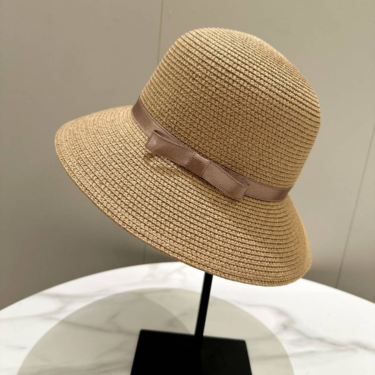 Summer exquisite bow round straw hat_CWAH3500