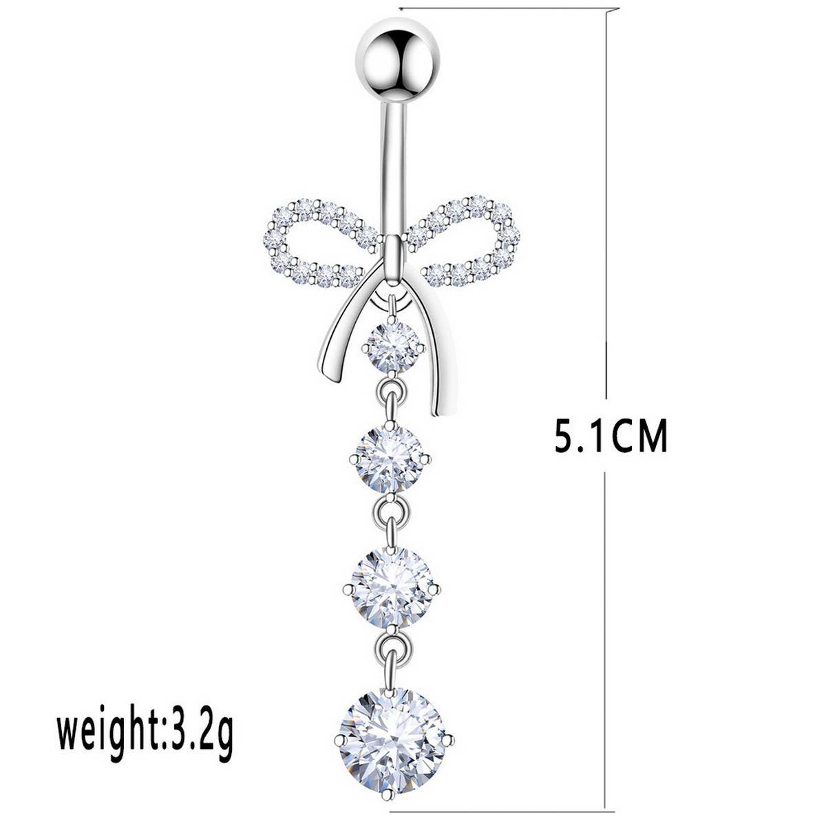 Bowknot Belly Ring Micro CZ Dangle Piercing_CWMM9312
