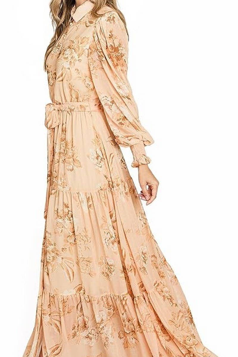 CWDMD5747_FASHION PRINTED LONG SLEEVE POLO NECK TIE DRESS