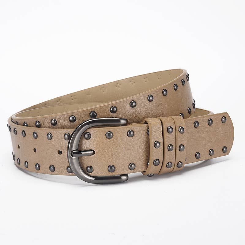 Retro punk double-row riveted pin buckle belt