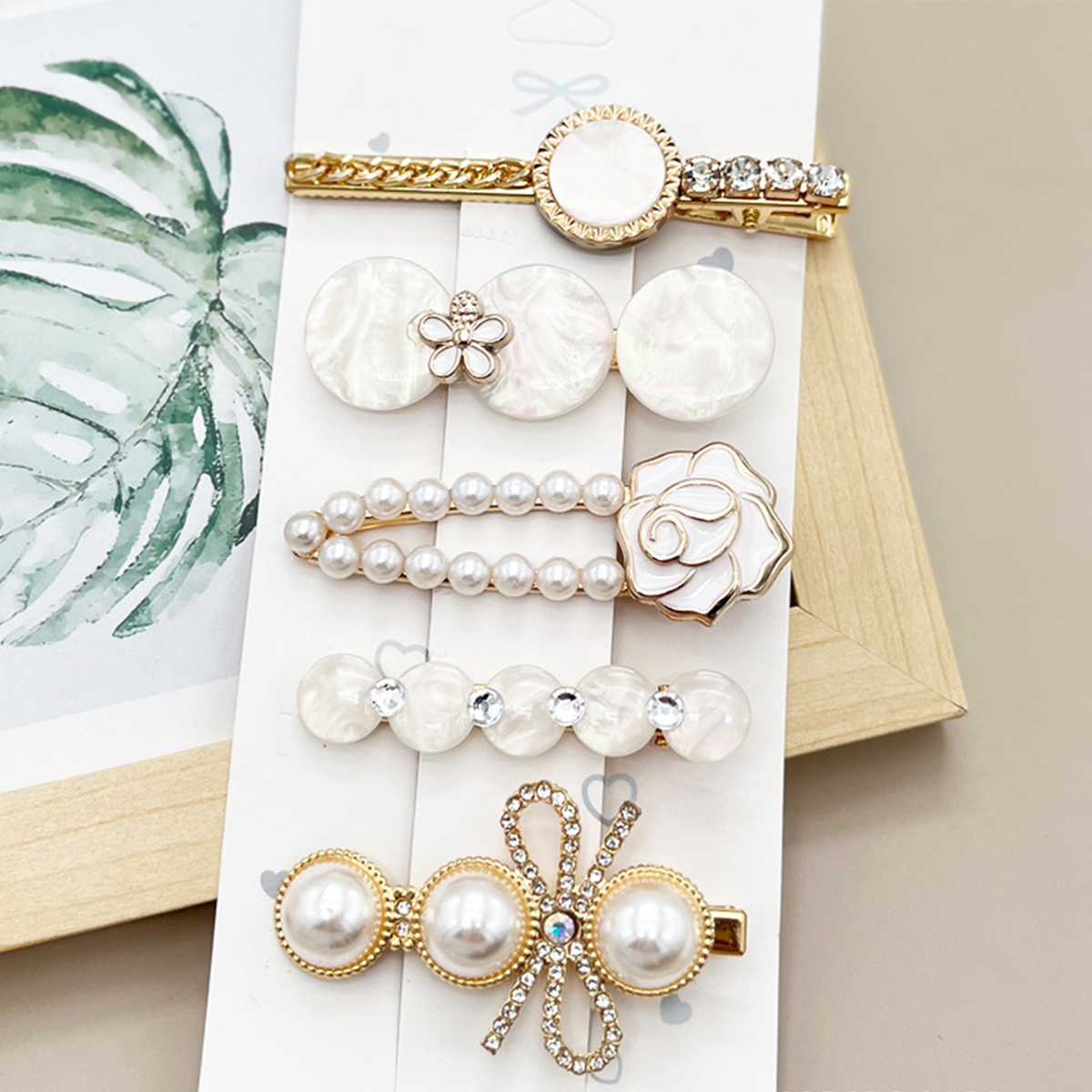 Rhinestone Pearl Hair Clip Set - Elegant Side Pin _CWAHA0159