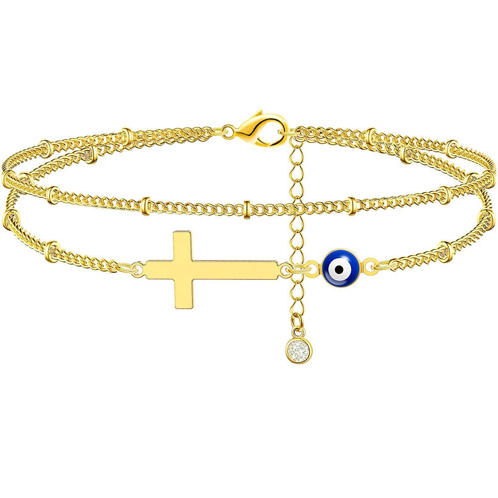 Devil's Eye Cross Double-layer Anklets