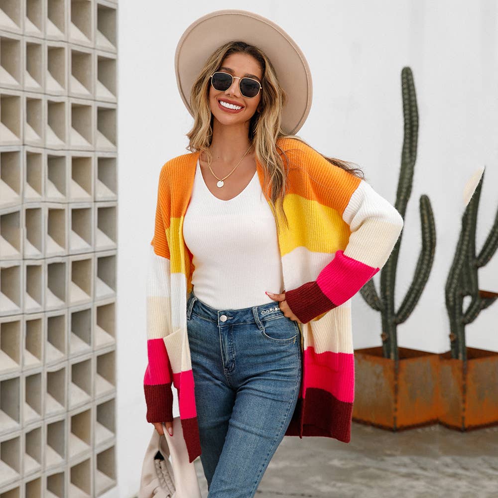 SPLICING COAT LARGE SIZE UNBUTTONED CARDIGAN