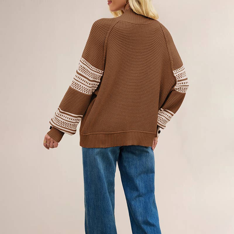 Knitted color-blocked semi-high-neck sweater