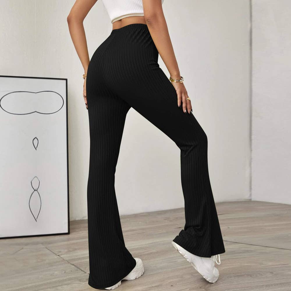 HIGH-WAISTED BELTLESS MICRO-CUT KNIT PANTS