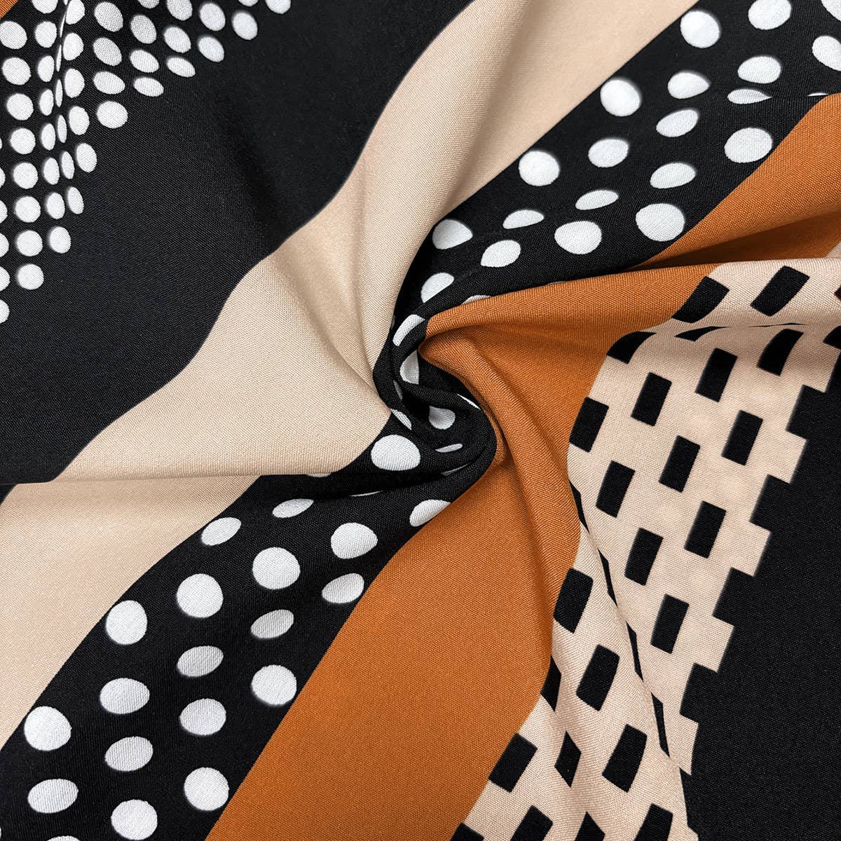 STRIPED POLKA-DOT CREW NECK MID-SLEEVE TOP