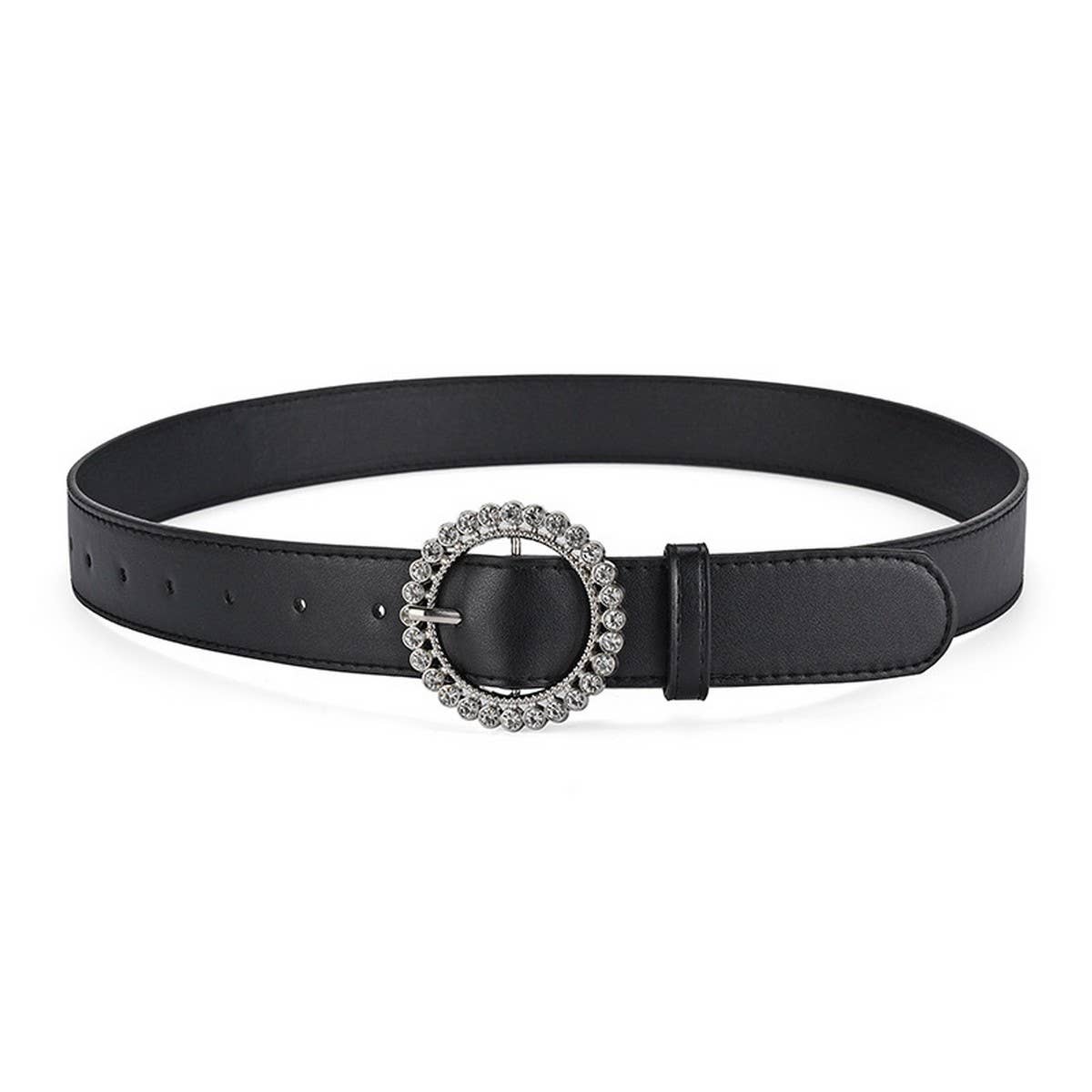 ROUND BUTTON CRYSTAL INLAID SOLID COLOR BELT
