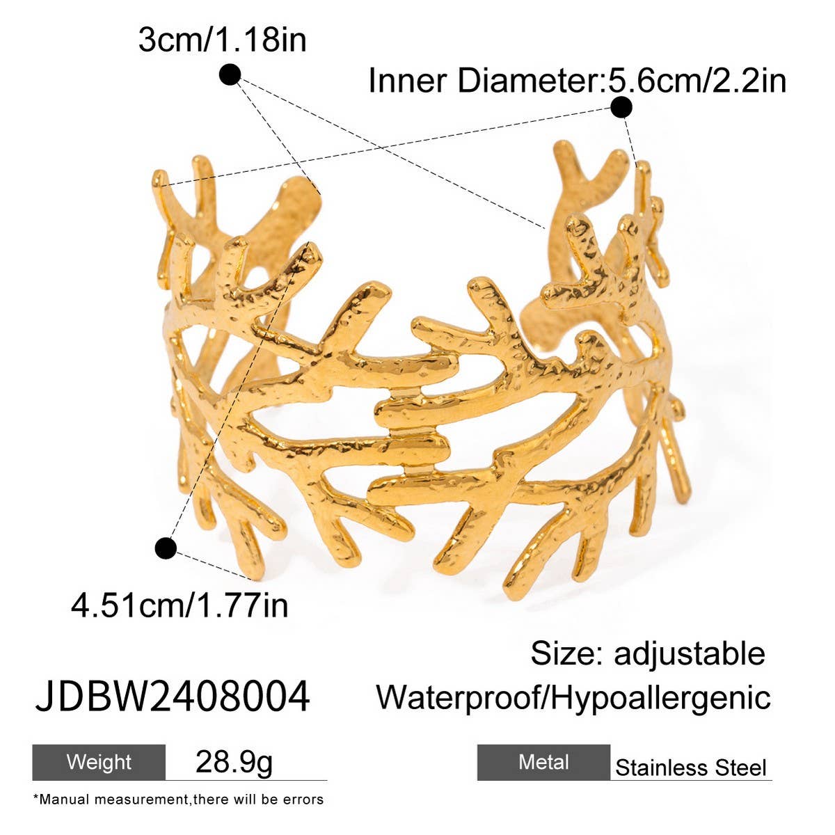 Vintage 18K Gold Hammered Branch Open Cuff