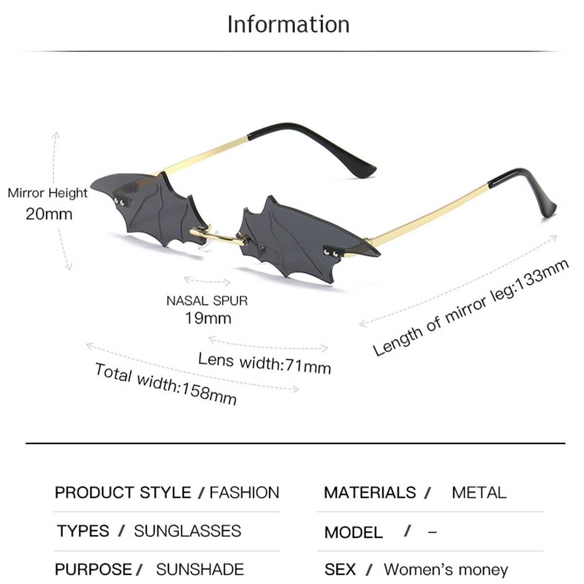 TRENDY FUNNY BAT SHAPE SUNGLASSES