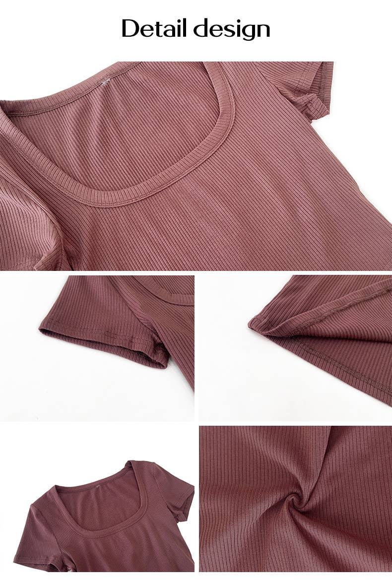 SOLID COLOR SQUARE NECK SHORT CROP SHAPE T-SHIRT