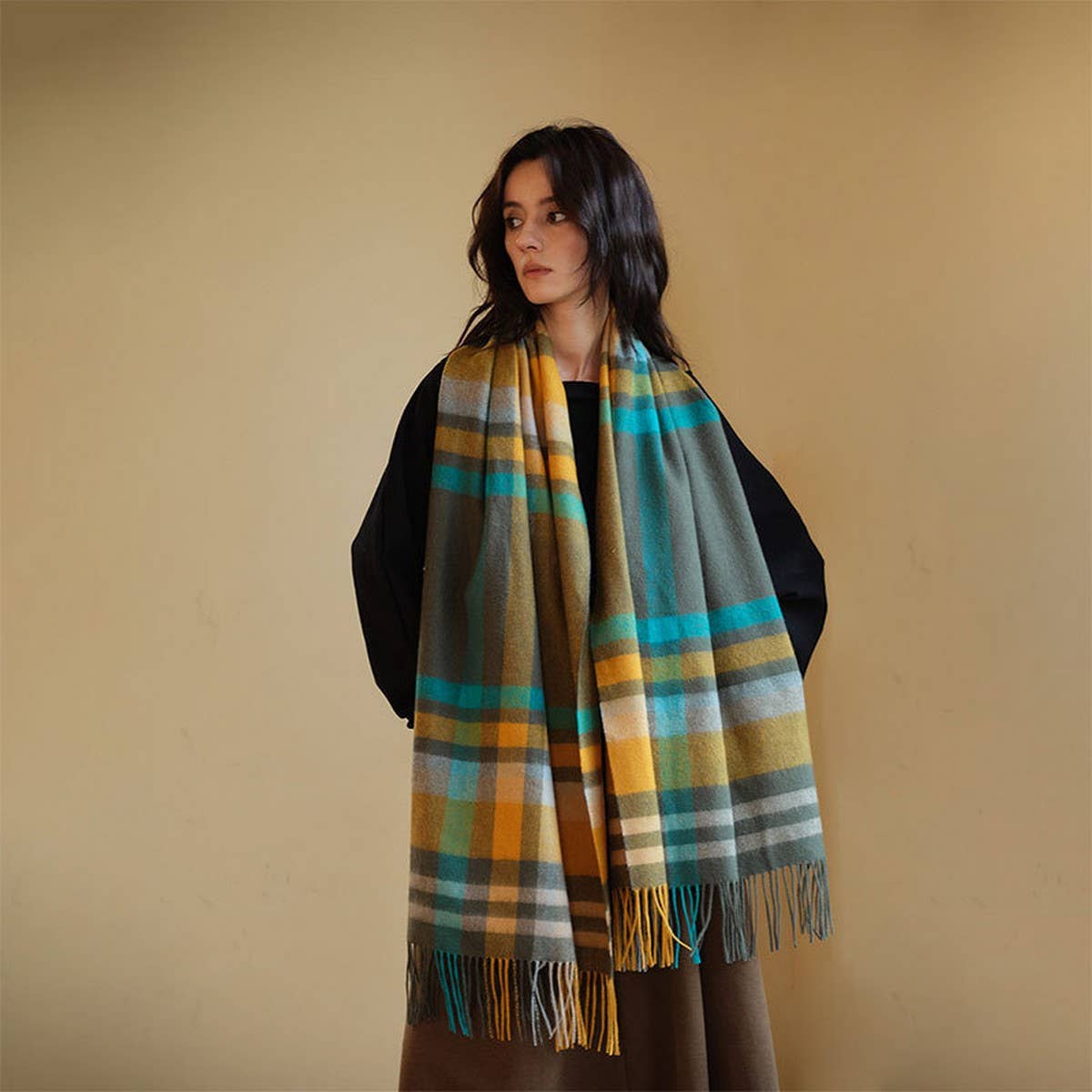 Plaid Scarf Women's Reversible Large Warm Shawl_CWASC2378