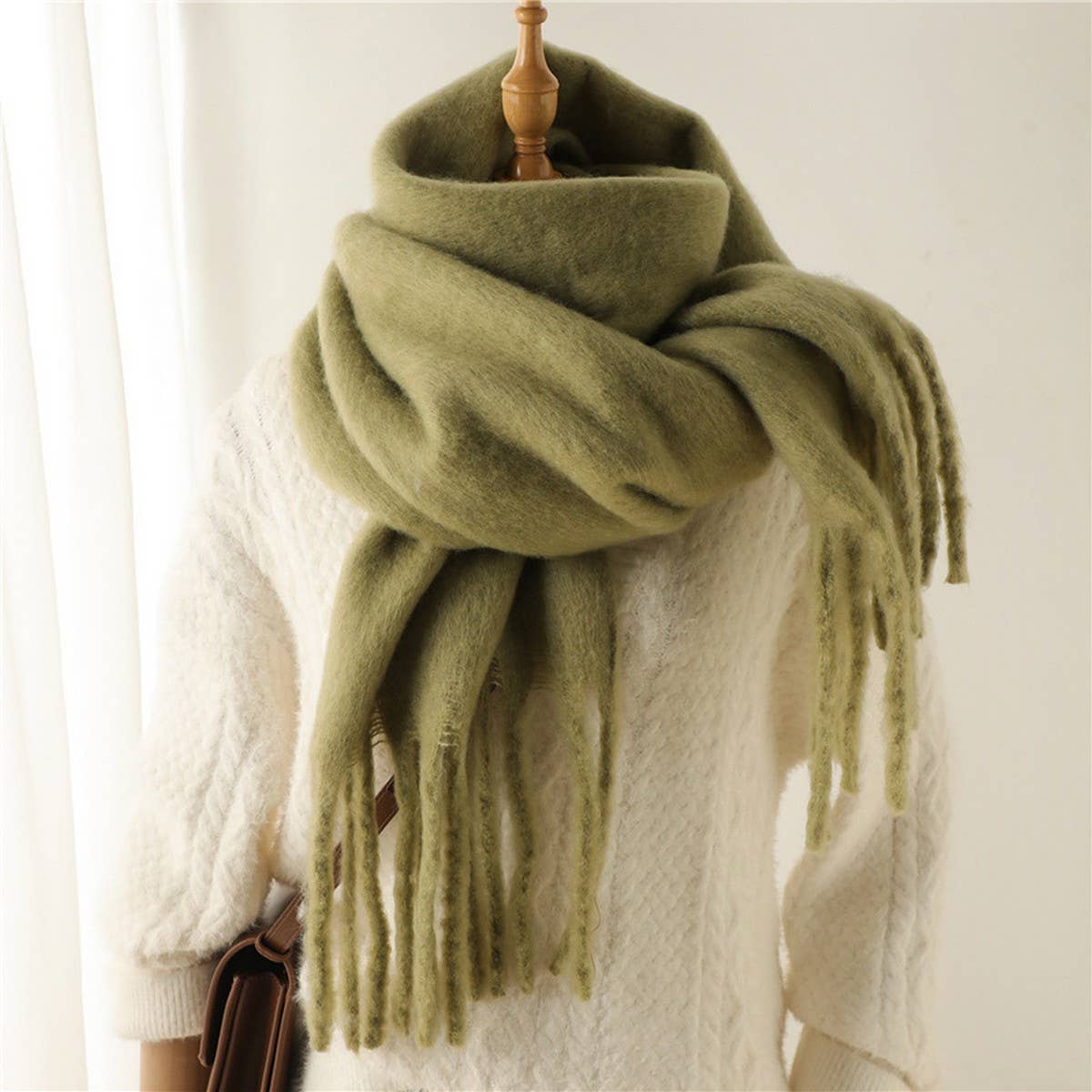 Mohair Tassel Scarf for Winter, Unisex Long Shawl