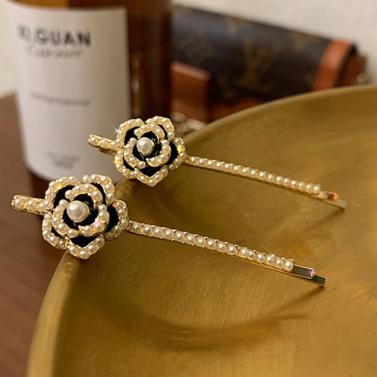 CAMELLIA PEARL HAIR PIN WITH RHINESTONES_CWAHA1211