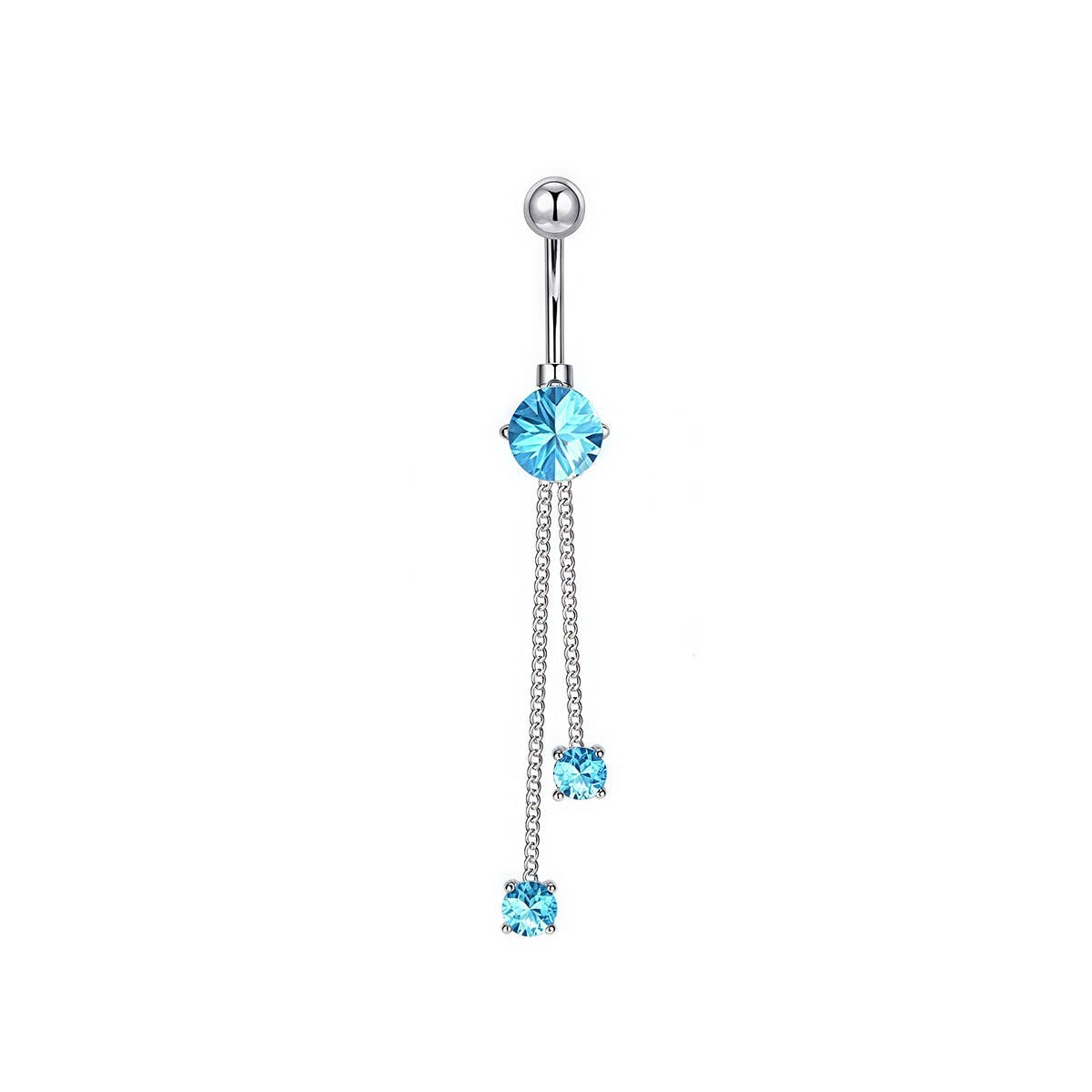 Long Chain CZ Belly Ring with Copper Piercing