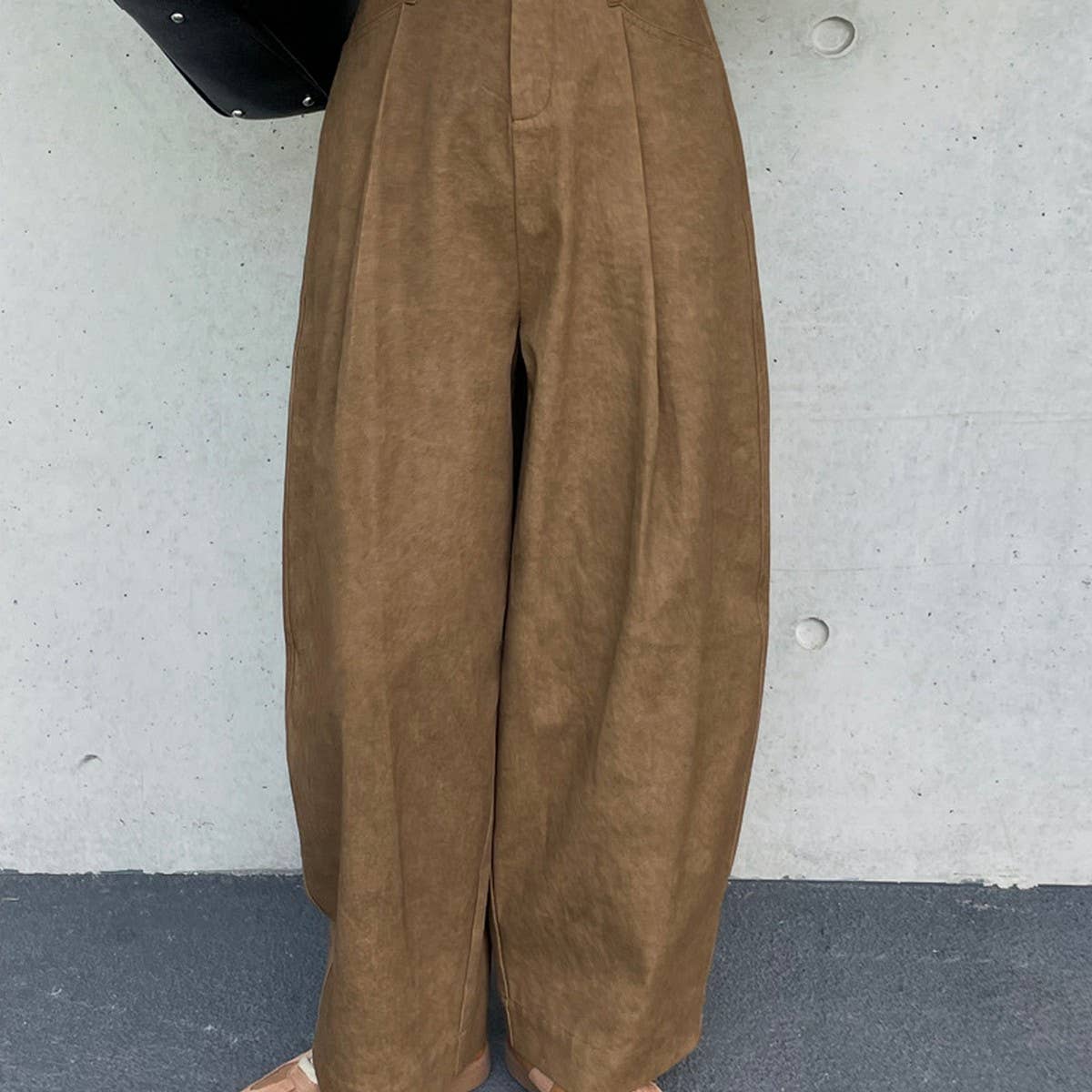 Cotton retro high-waisted loose-fitting slacks