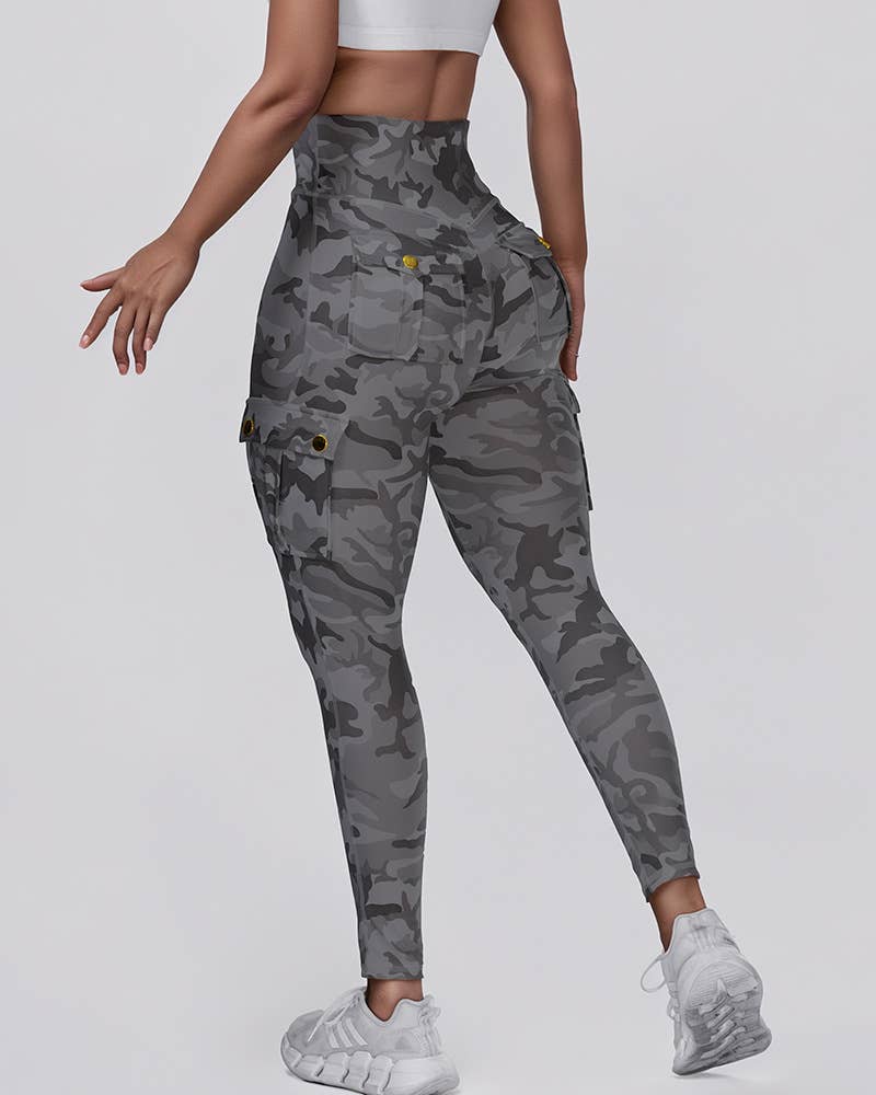 CAMOUFLAGE PRINTED HIGH-WAISTED TIGHT YOGA PANTS