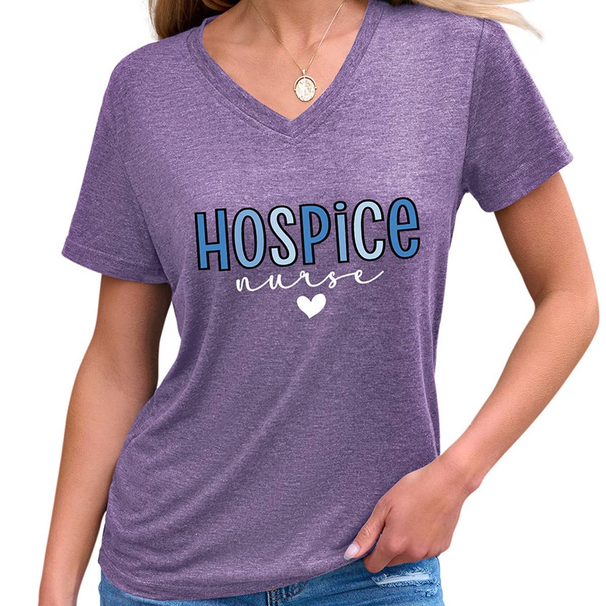 Heart Print V-Neck Tee ? Women¡¯s Casual Loose