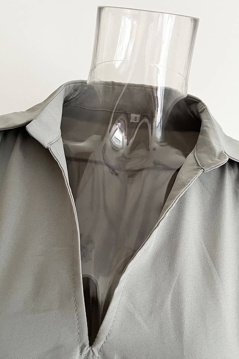 CWDSD5964_CABLE WAIST LONG SLEEVE SHIRT COLLAR DRESS