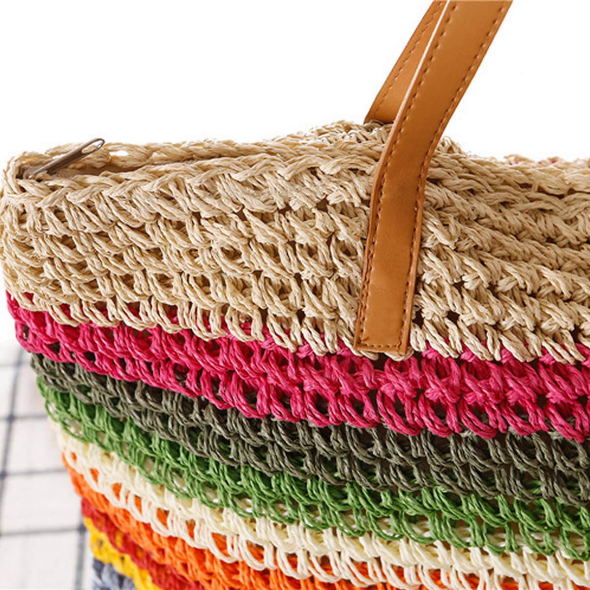 FOREST RAINBOW STRIPED STRAW SHOULDER BAG_CWAB2013