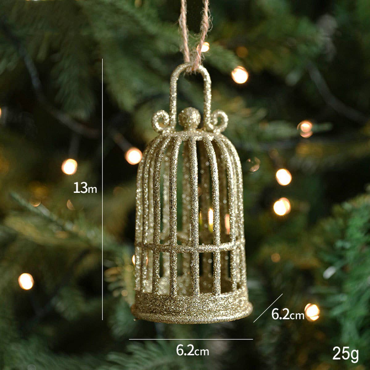 Gold Glitter Plastic Reindeer Christmas Ornament