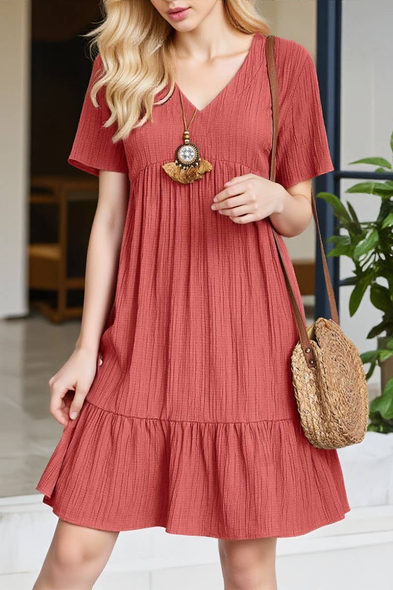 CWDSD10601_SUMMER LOOSE CASUAL SHORT-SLEEVED WAIST DRESS