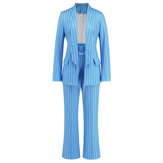 Wide-leg trousers casual striped suit two-piece