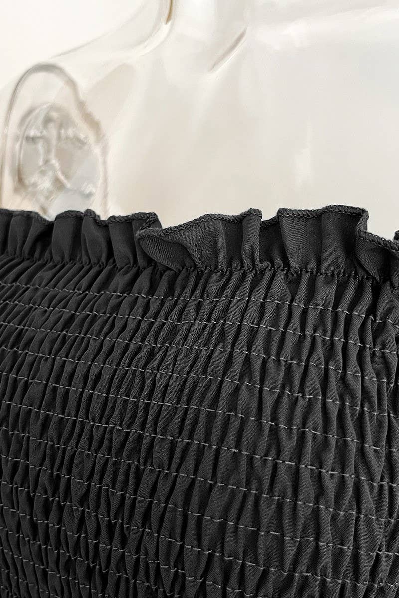 CWDMD4822_RUFFLED SQUARE NECK TRUMPET SLEEVE SWING DRESS