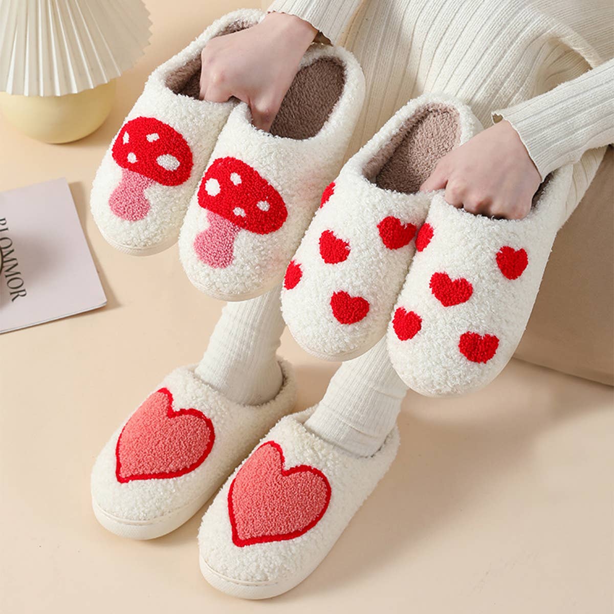 HOME LOVE PATTERN NON-SLIP COTTON SLIPPERS