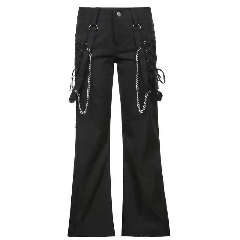 SPLIT POCKETS BLACK HIGH-WAISTED WIDE-LEG PANTS