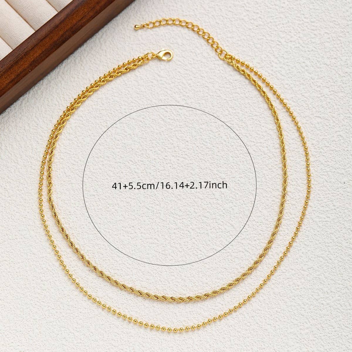 GOLD STAINLESS STEEL BEAN DOUBLE CHAIN NECKLACE