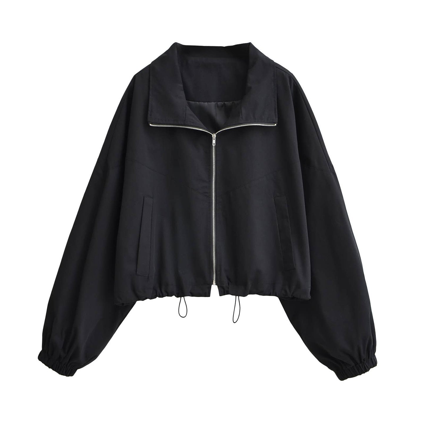 Stand-up collar zipper waist-cinching jacket