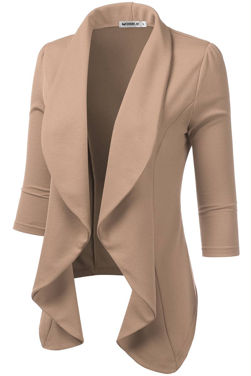 CWOBL089_Casual Work 3/4 Sleeve Open Front Blazer