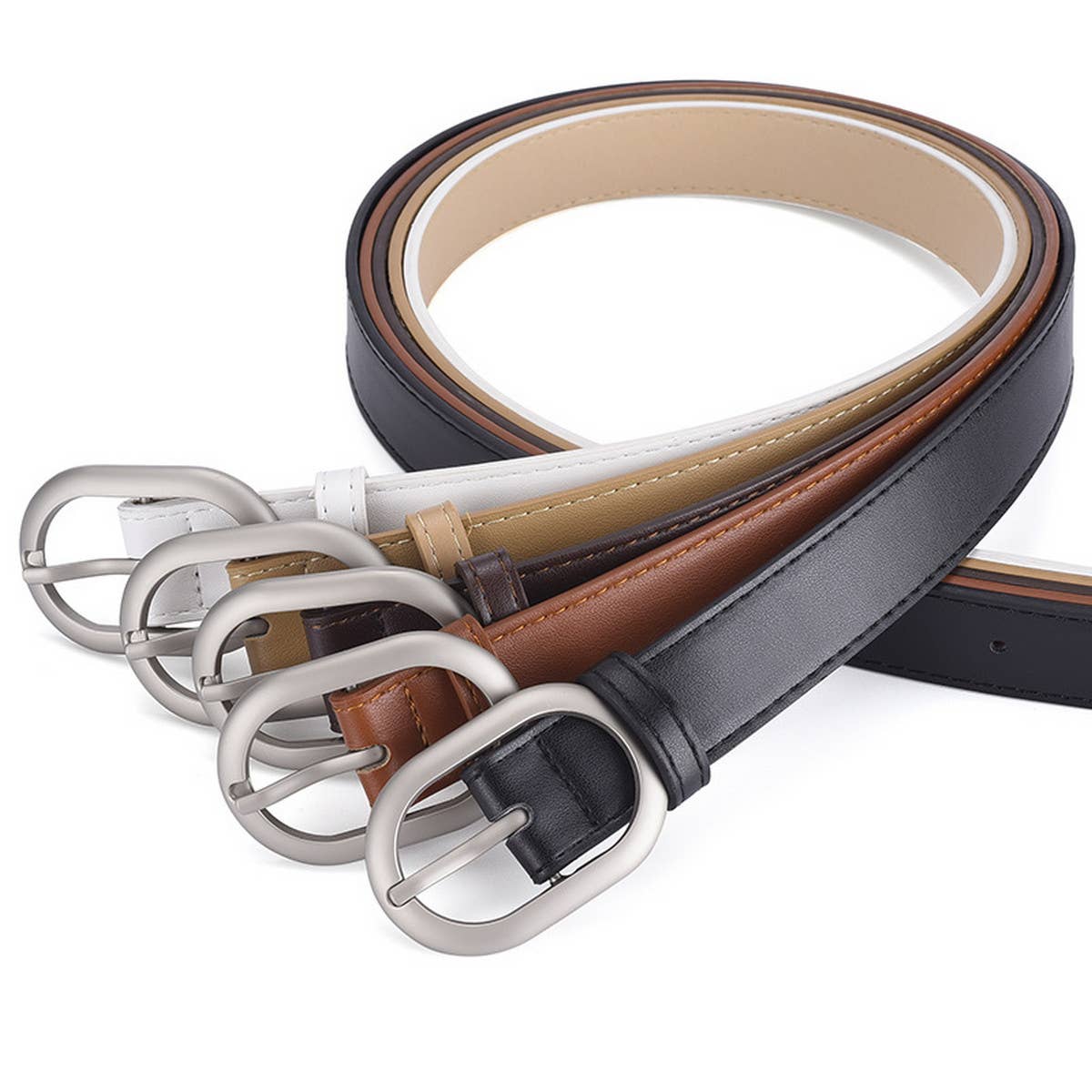 WOMEN NEW SLIM FIT OVAL PU BELT_CWABE0352