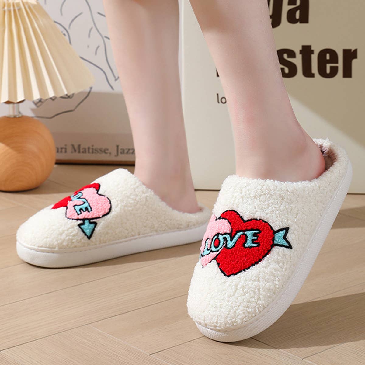 VALENTINE'S DAY SMILEY LOVE COTTON SLIPPERS