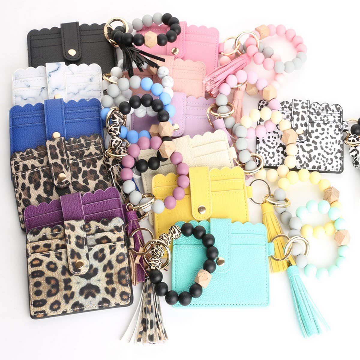 SILICONE BEAD BRACELET CARD BAG TASSEL KEYCHAIN