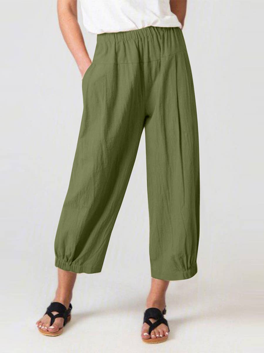 STRETCH ELASTIC HIGH WAIST CASUAL STRAIGHT PANTS
