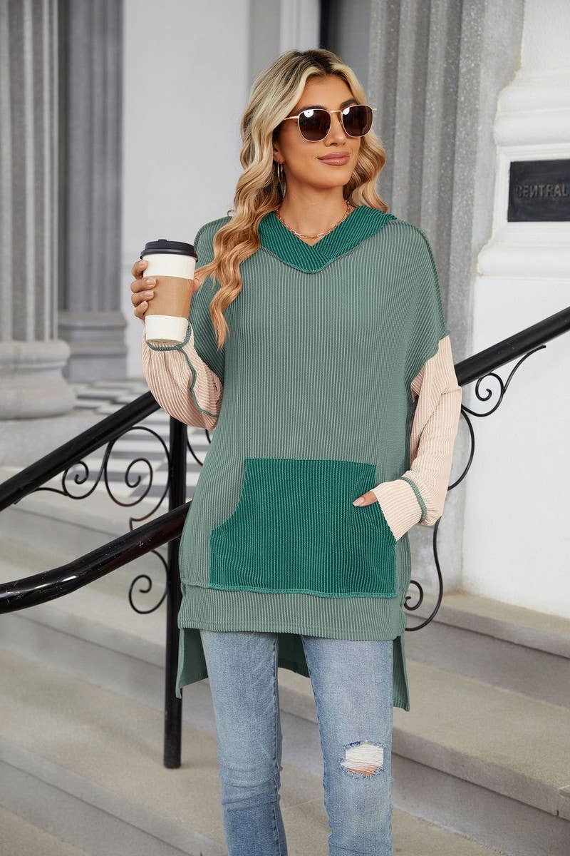 CWOHOL1111_AUTUMN AND WINTER COLOR MATCHING IRREGULAR HOODIE