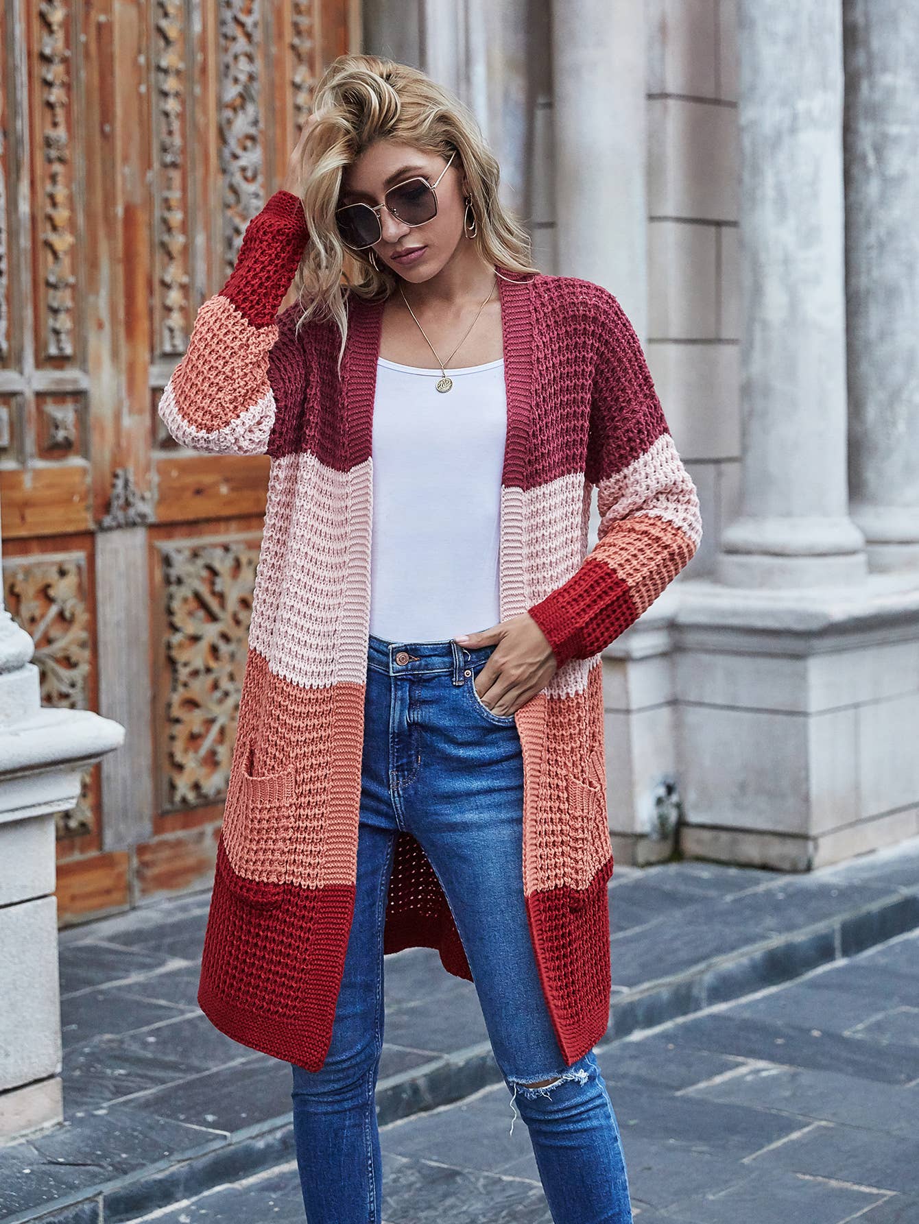 Women's loose plus-size solid color sweater coat