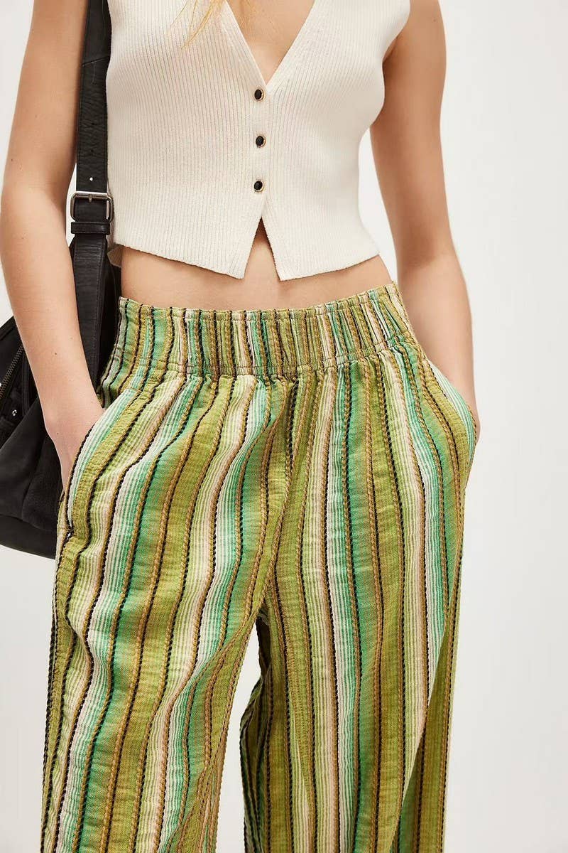 CWBLP2156_LOOSE FIT HIGH WAIST STRIPED WIDE LEG PANTS
