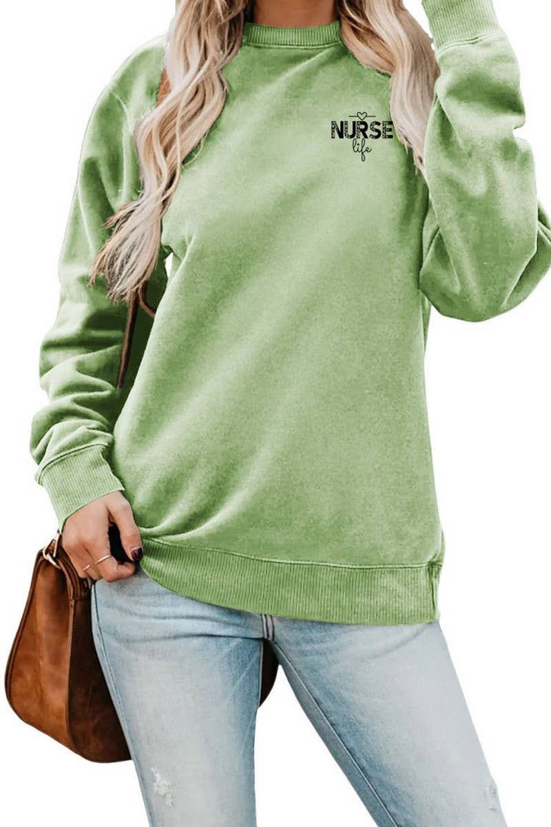 WOMEN NURSE PRINTING RIBBED OVERSIZED PULLOVER_CWTSTL0459