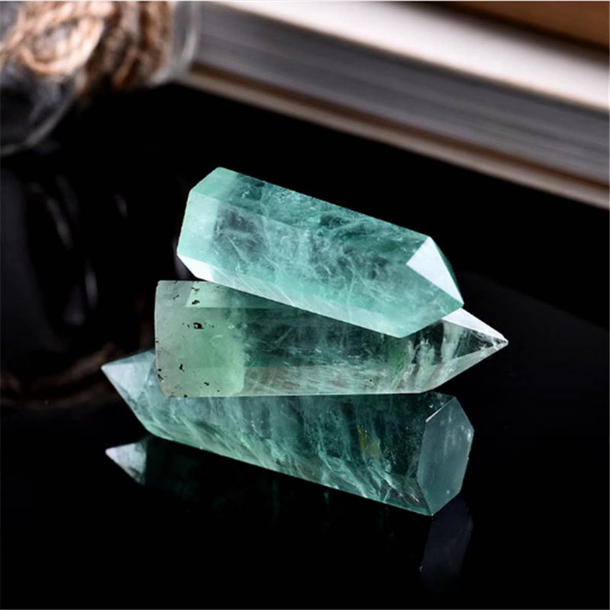 Green Fluorite Crystal Point Tower