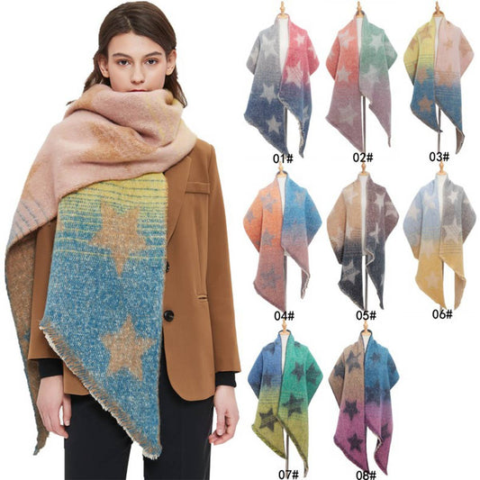 Striped Fuzzy Shawl - Thick Winter Wrap for Women_CWASC0120