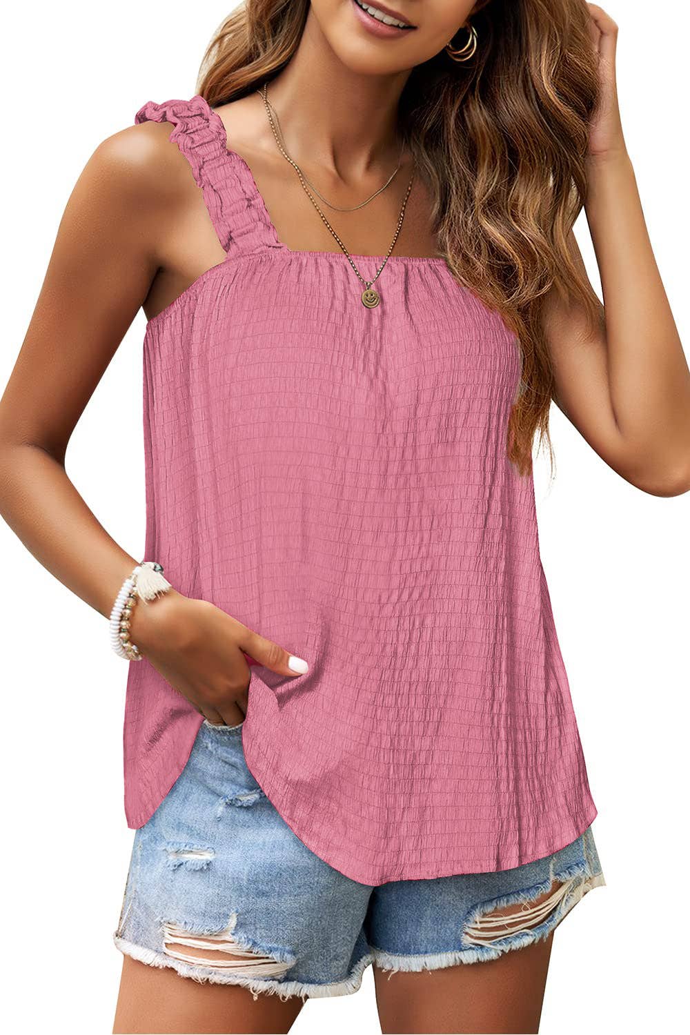 SOLID COLOR CAMISOLE TOP WITH PIT-STRIPED ELASTIC